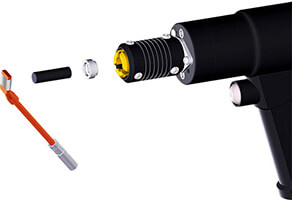 Insert the braze electrode and ferrule in the gun Insert the braze electrode and ferrule in the gun